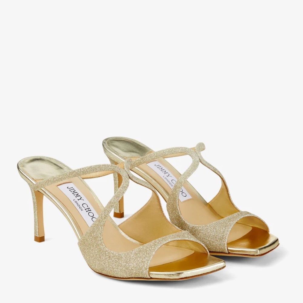 Jimmy Choo Anise 75 Platinum Ice Dusty Glitter Mules Italy Size 36